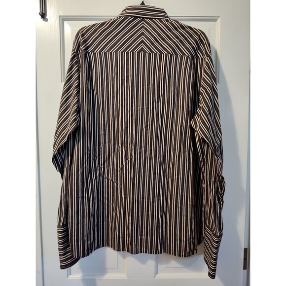 PERRY ELLIS Men's Black Brown Striped Long Sleeves Button-Down Shirt Size Large - Picture 8 of 16